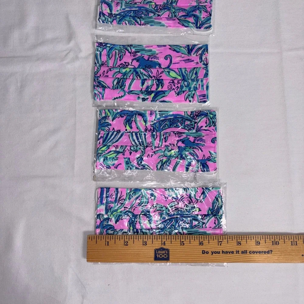 Lilly Pulitzer Face Mask Multi NEW 4 Pack Jungle Palm Print Pleated Cotton